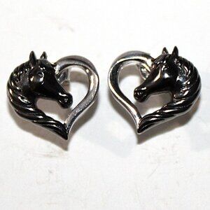 Sterling Silver Heart Horse Stud Earrings